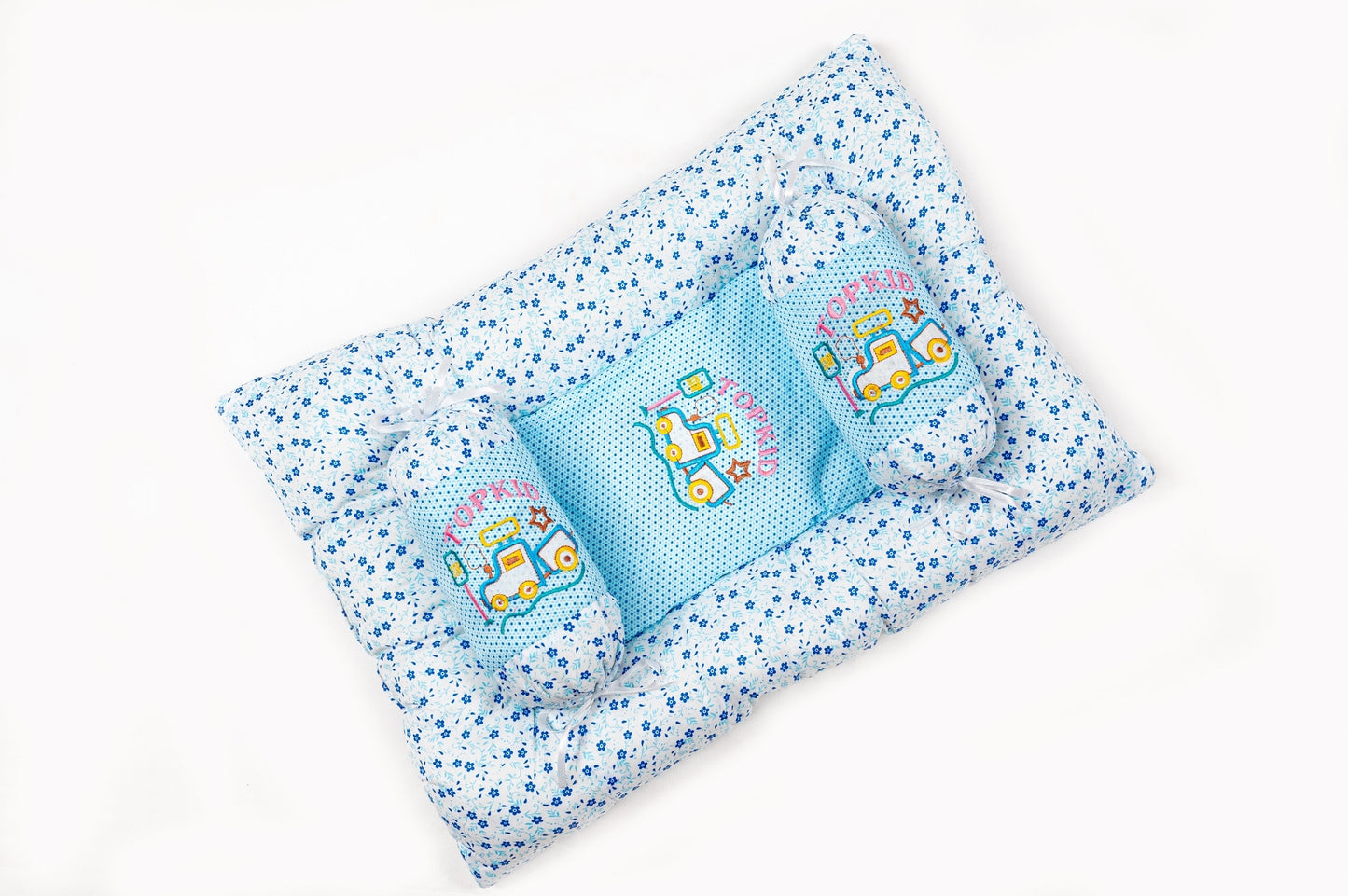8-Piece Baby Bedding Set – Flower Print - Light Blue