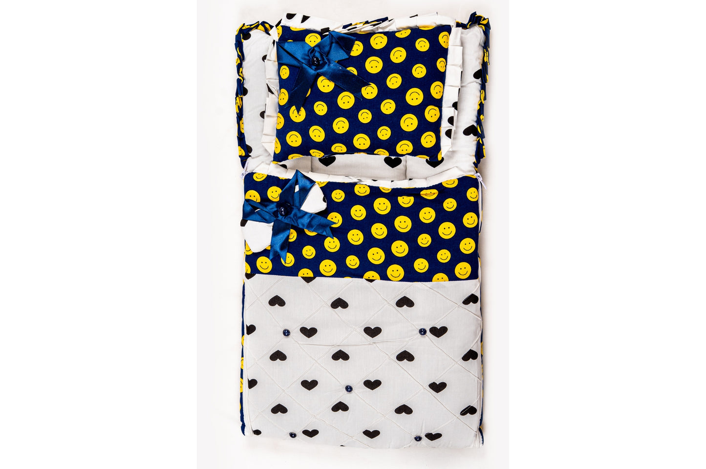 2-Piece Modern Baby Bedding Set – Yellow & Black Smiley Face Print