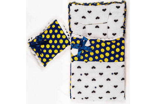 2-Piece Modern Baby Bedding Set – Yellow & Black Smiley Face Print