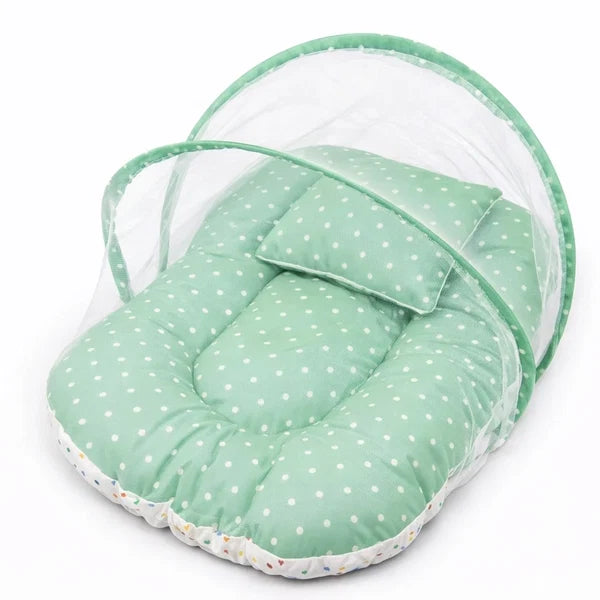 8-Piece Baby Carry Nest Set with Mosquito Net – Polka Dot - Green