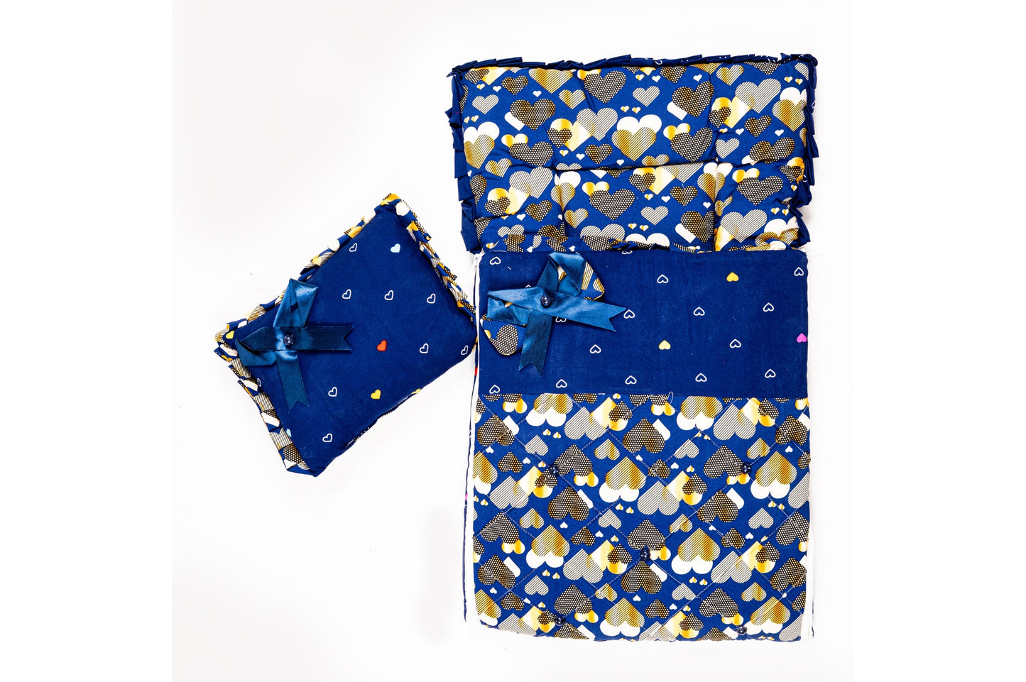 2-Piece Modern Baby Bedding Set – Navy Blue Heart Print