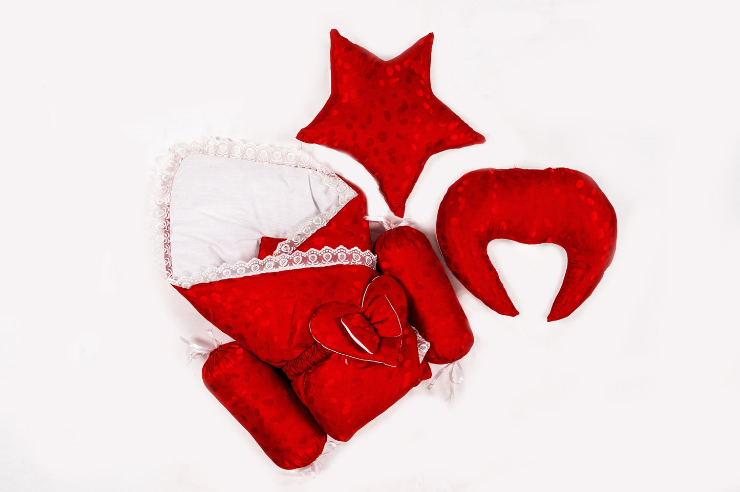 10 Pcs Round Flower Baby Bedding Set - Red