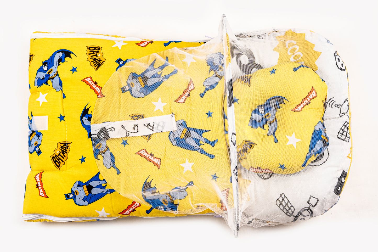 2pcs Baby Bedding Set with Mosquito Net – Yellow Batman Print