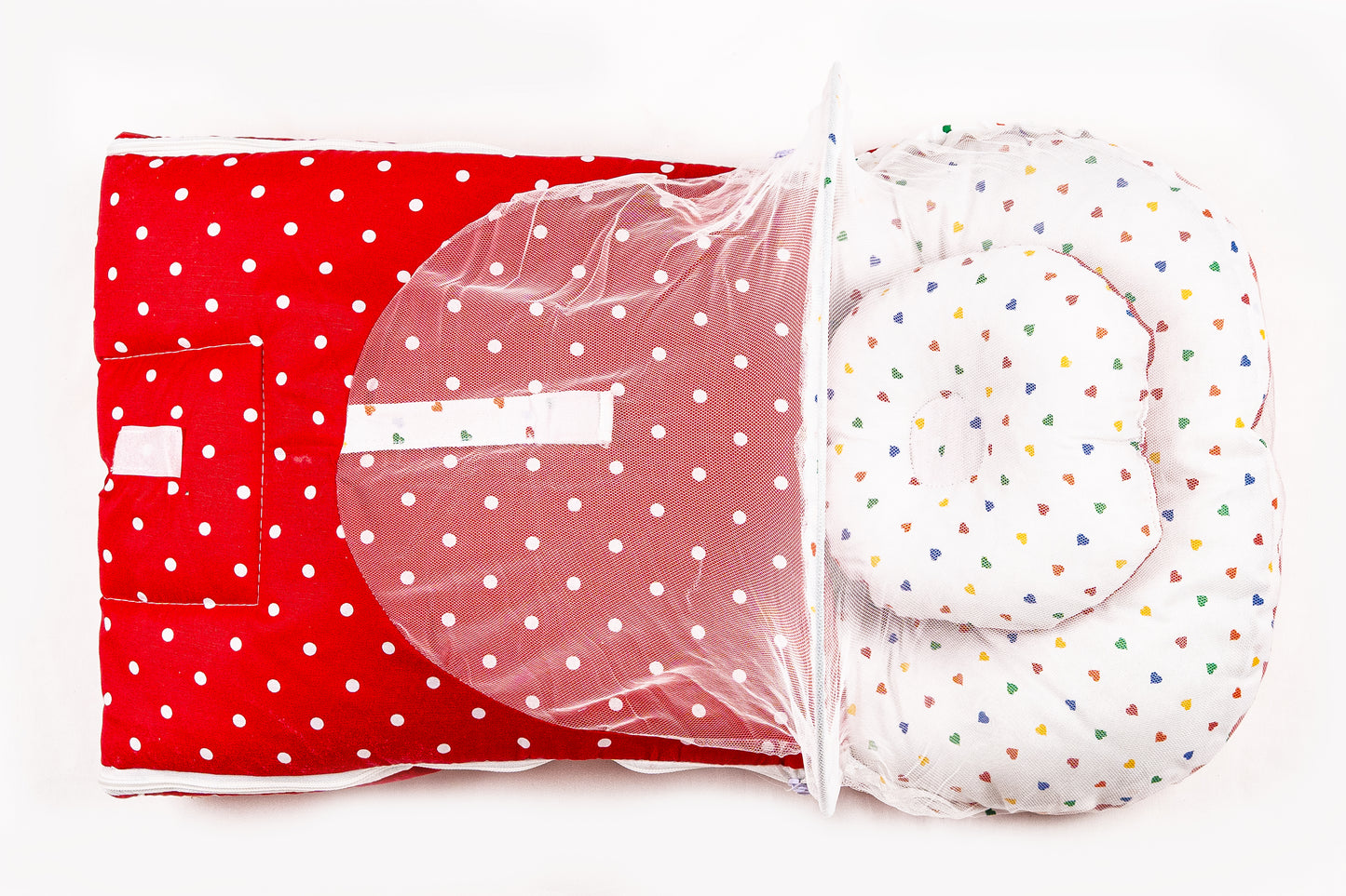 2pcs Baby Bedding Set with Mosquito Net – Red with colorful hearts