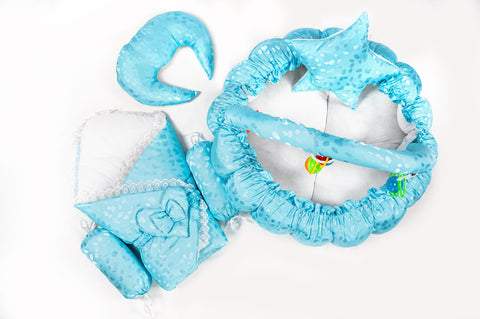 10 Pcs Round Flower Baby Bedding Set - Blue