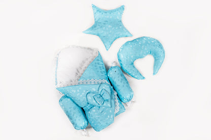 10 Pcs Round Flower Baby Bedding Set - Blue