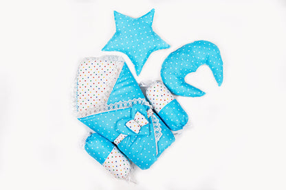 10 Pcs Round Flower Baby Bedding Set - Polka Dot - Blue
