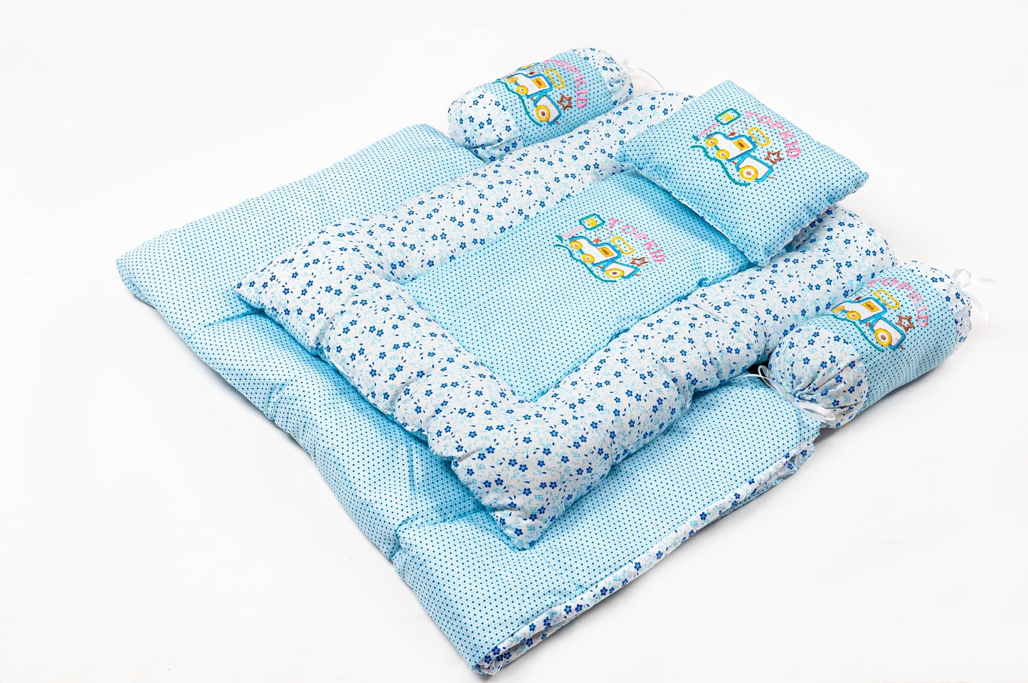 8-Piece Baby Bedding Set – Flower Print - Light Blue