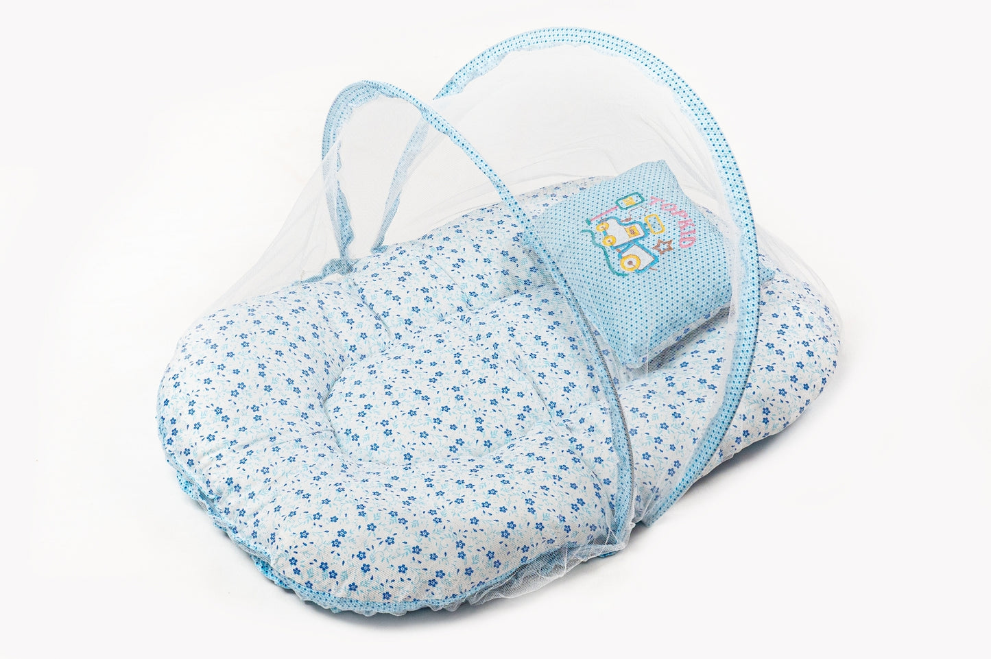 8-Piece Baby Bedding Set – Flower Print - Light Blue