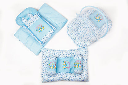 8-Piece Baby Bedding Set – Flower Print - Light Blue