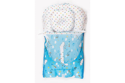 2pcs Baby Bedding Set with Mosquito Net – Bright Blue with colorful hearts & Cloud print