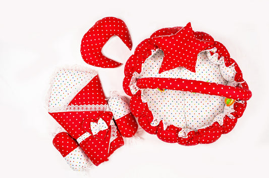 10 Pcs Round Flower Baby Bedding Set- Polka Dot - Red