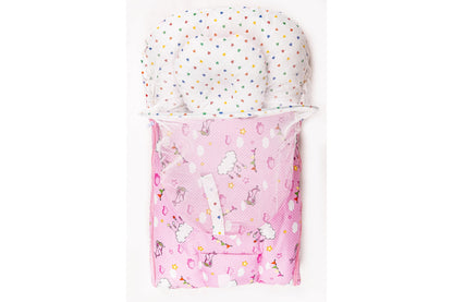2pcs Baby Bedding Set with Mosquito Net – Light Pink with colorful hearts & Cloud print