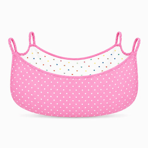 Heavy duty baby cradle cloth swing with mosquito net in pink polka dot print