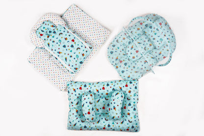 8-Piece Baby Bedding Set – Colorful Rainbow Print - Pastel Blue