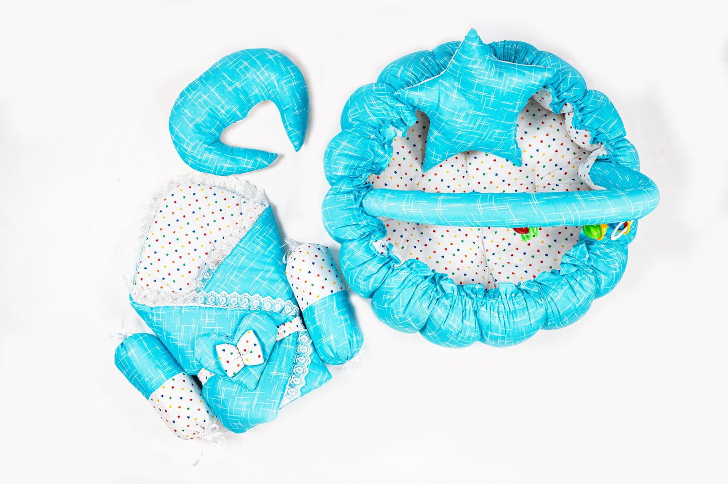 10 Pcs Round Flower Baby Bedding Set - Self - Sky Blue