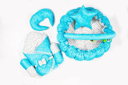 10 Pcs Round Flower Baby Bedding Set - Self - Sky Blue