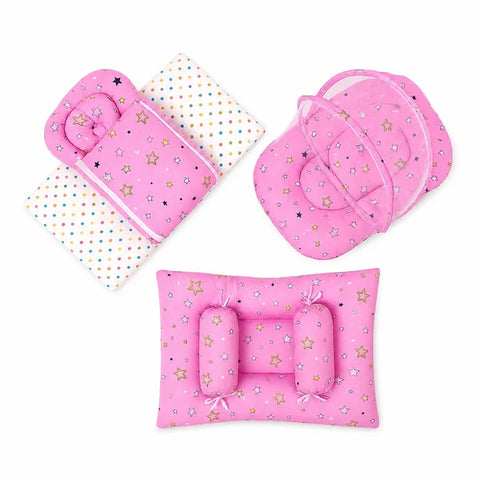 8 piece star print pink baby bedding set with mattress sleeping bag mosquito net bed and pillows