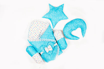 10 Pcs Round Flower Baby Bedding Set - Self - Sky Blue