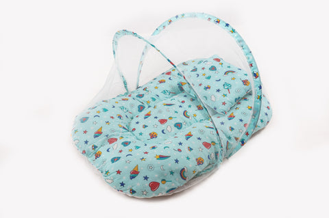 8-Piece Baby Bedding Set – Colorful Rainbow Print - Pastel Blue