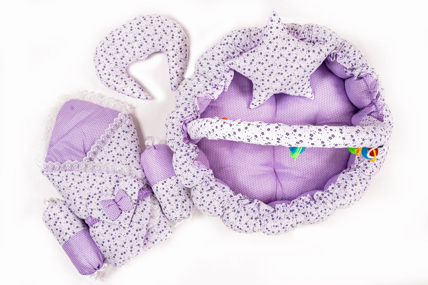 10 Pcs Round Flower Baby Bedding Set - Flower - Purple