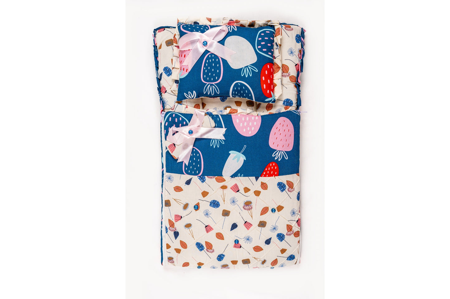 2-Piece Modern Baby Bedding Set – Blue Strawberry Print