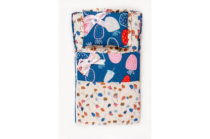 2-Piece Modern Baby Bedding Set – Blue Strawberry Print