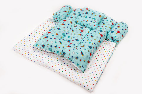 8-Piece Baby Bedding Set – Colorful Rainbow Print - Pastel Blue