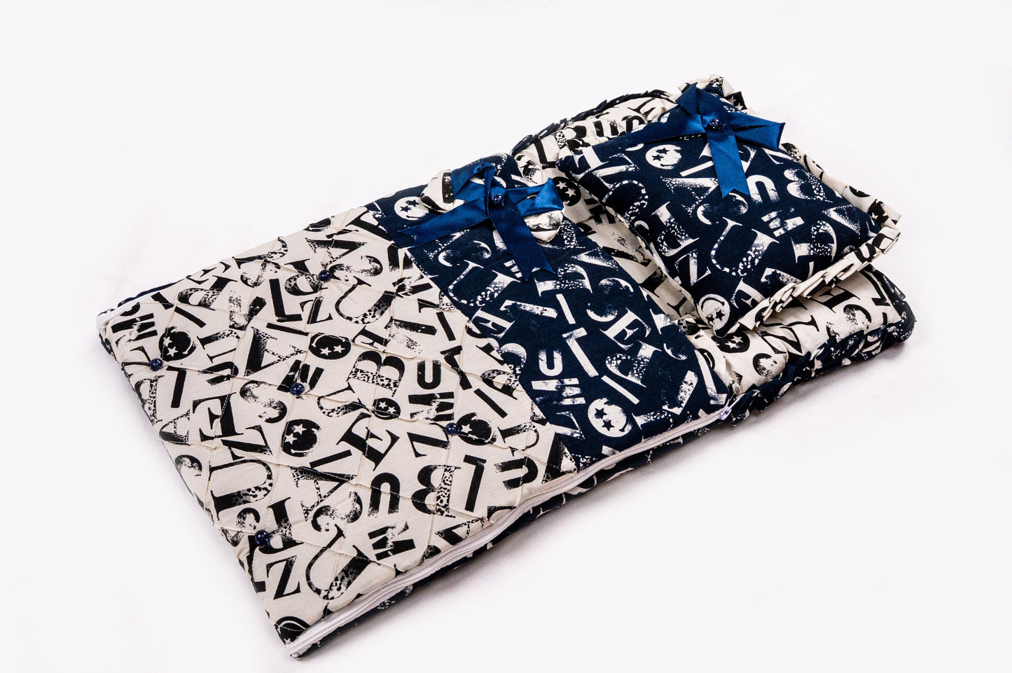 2-Piece Modern Baby Bedding Set – Navy Alphabet Print