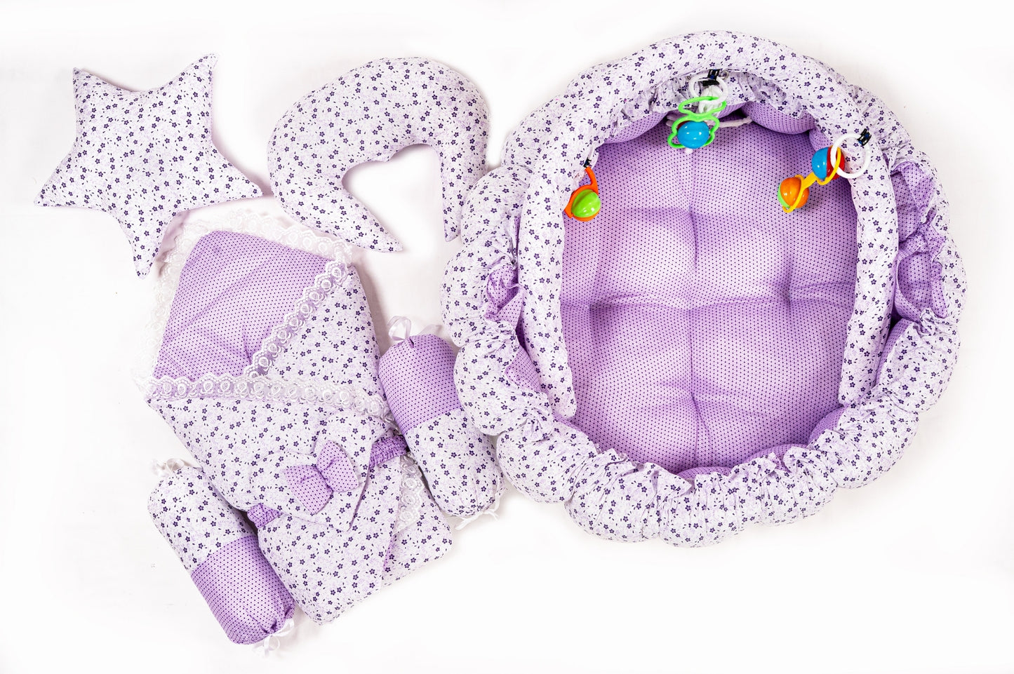 10 Pcs Round Flower Baby Bedding Set - Flower - Purple