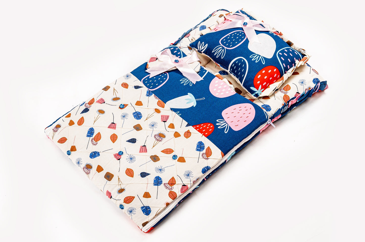 2-Piece Modern Baby Bedding Set – Blue Strawberry Print