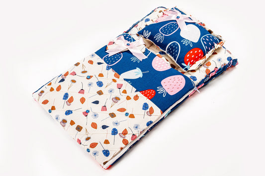 2-Piece Modern Baby Bedding Set – Blue Strawberry Print