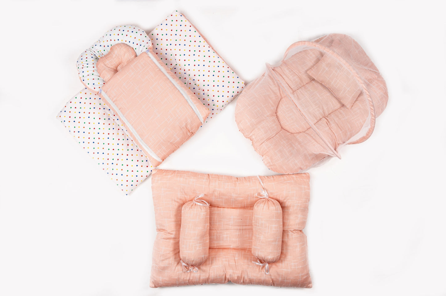 8-Piece Baby Bedding Set – Polka dots with stripes - Peach