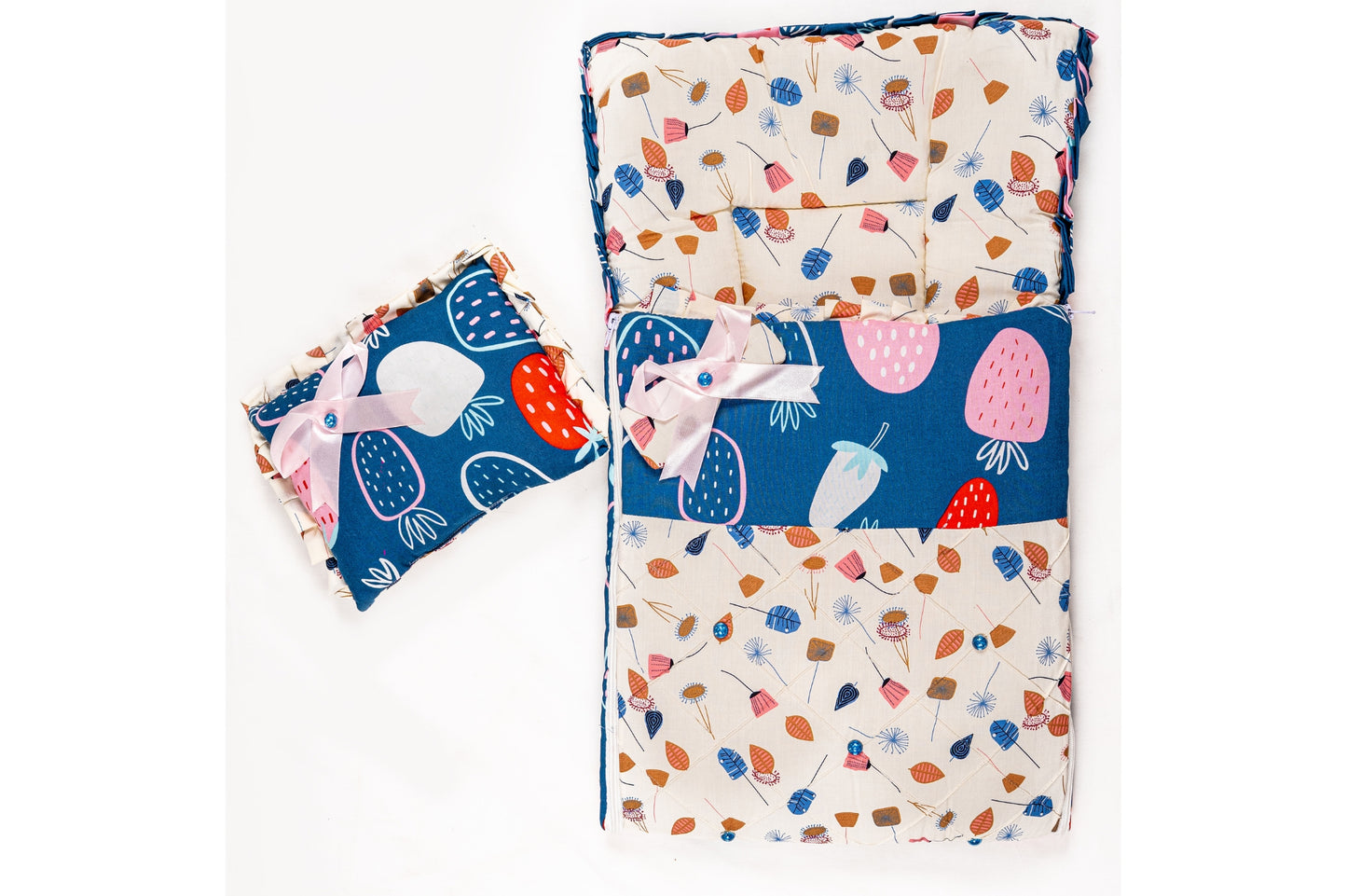 2-Piece Modern Baby Bedding Set – Blue Strawberry Print
