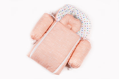 8-Piece Baby Bedding Set – Polka dots with stripes - Peach