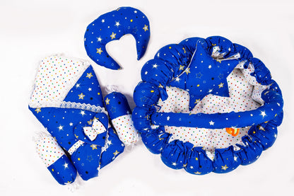 10 Pcs Round Flower Baby Bedding Set - Star - Royal Blue