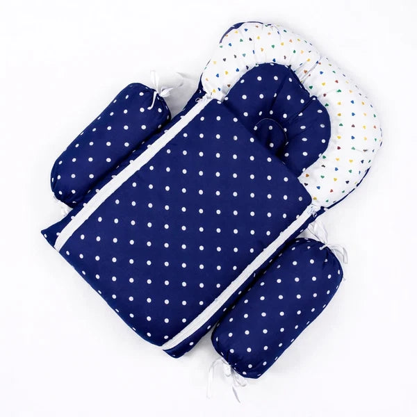 8-Piece Baby Carry Nest Set with Mosquito Net – Polka Dot - Dark Blue