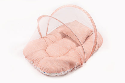 8-Piece Baby Bedding Set – Polka dots with stripes - Peach