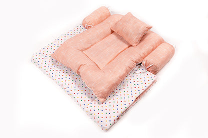 8-Piece Baby Bedding Set – Polka dots with stripes - Peach