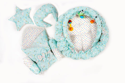 Green cloud print carry nest moon pillow star pillow bolsters and rattle toys se