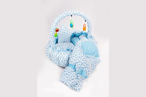 10 Piece Baby Snuggle Bed Set with Net & Toys - Blue Floral