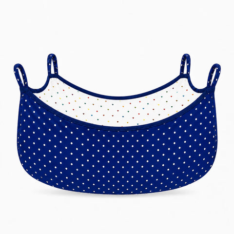 Heavy duty baby cradle cloth swing with mosquito net in dark blue polka dot print