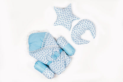 10 Pcs Round Flower Baby Bedding Set - Flower - Blue