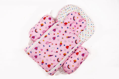 8-Piece Baby Bedding Set – Colorful Rainbow Print - Pastel Pink