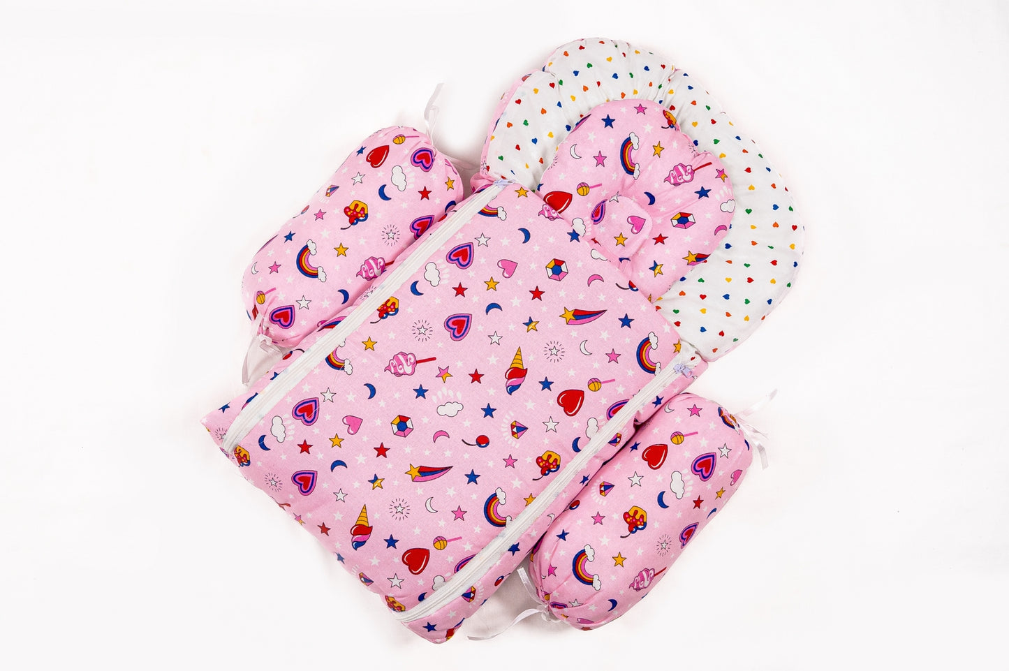 8-Piece Baby Bedding Set – Colorful Rainbow Print - Pink