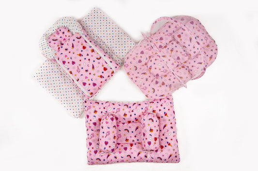 8-Piece Baby Bedding Set – Colorful Rainbow Print - Pastel Pink