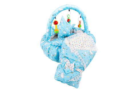 10 Piece Baby Snuggle Bed Set with Net & Toys - Sky Blue Cloud