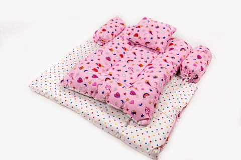 8-Piece Baby Bedding Set – Colorful Rainbow Print - Pastel Pink