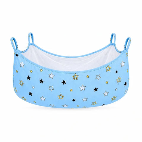 Heavy duty baby cradle cloth swing with mosquito net in sky blue star print