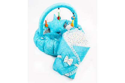 10 Pcs Round Flower Baby Bedding Set - Self - Sky Blue